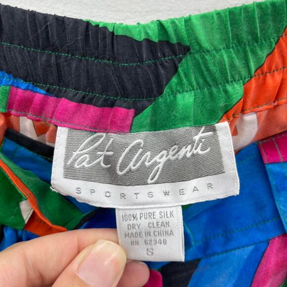 Vintage 80s Geometric Culotte Pant Set‎ Womens Small/Medium Silk Wide Leg Bright - Picture 11 of 11